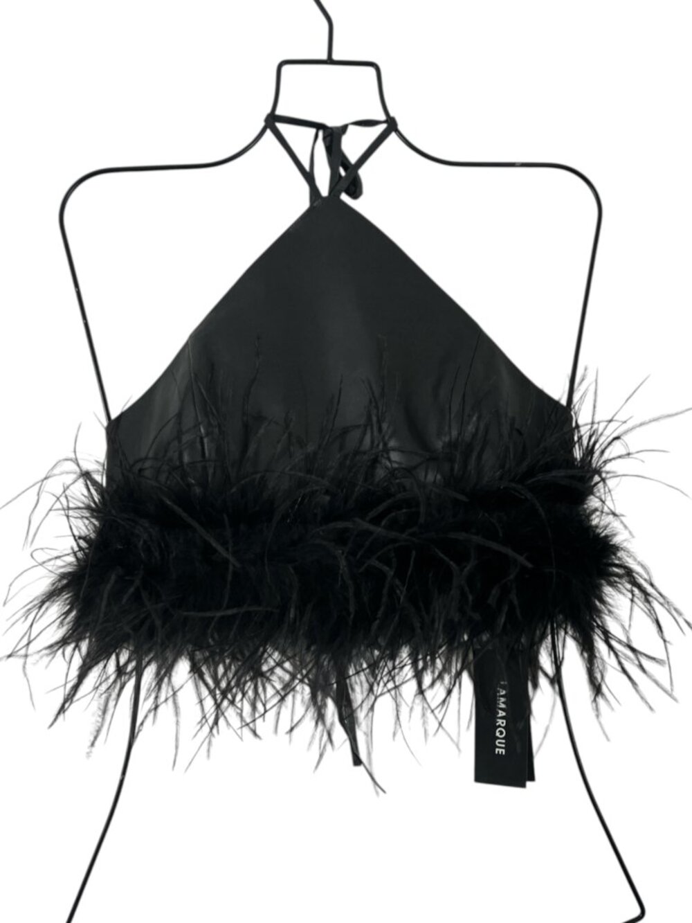 Larmarque Aissa Lamb Leather Halter / Feather Top Black New $345